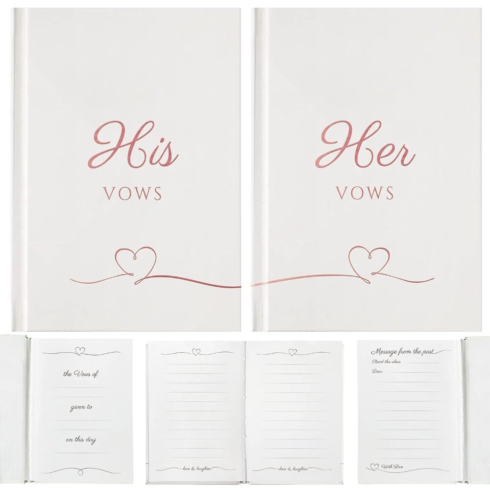 Hard Cover His and Her Rose Gold Wedding Vow Book